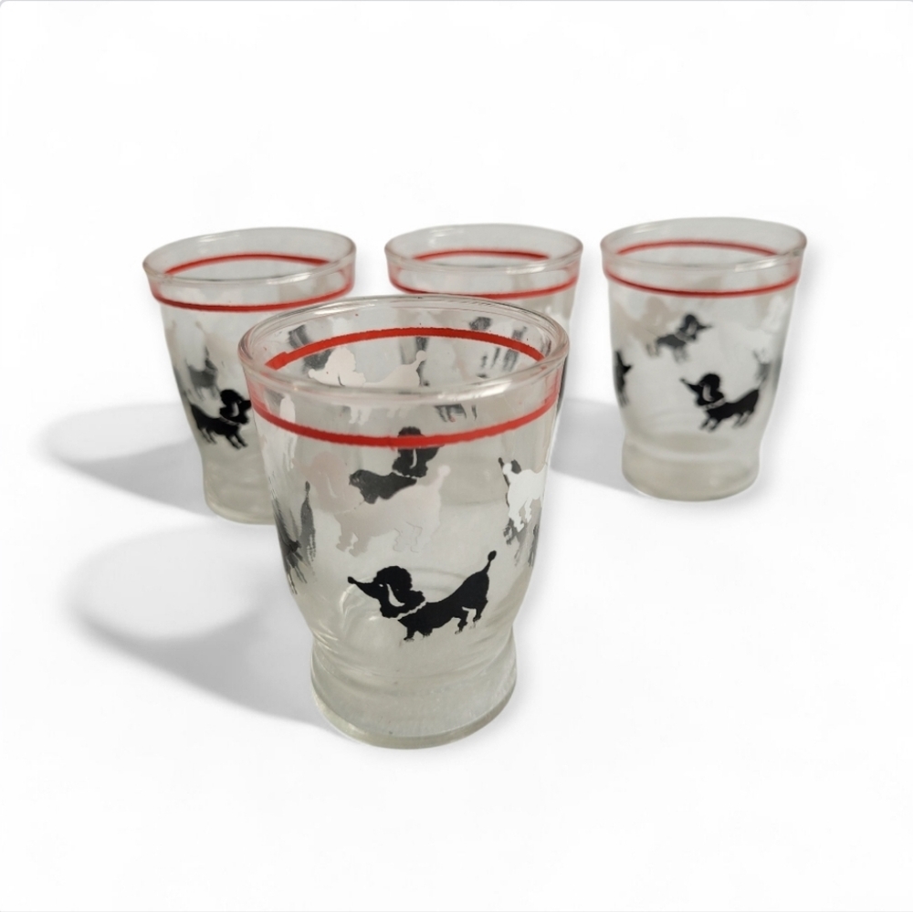 Vintage Poodle Shot Glasses clear glass Midcentury